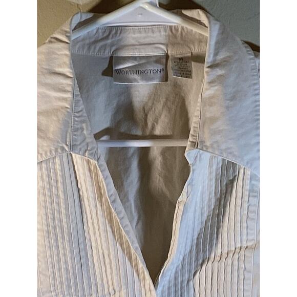 Worthington Womens Sz 14 Sleeveless Collared Blouse White Button Up - Picture 5 of 8